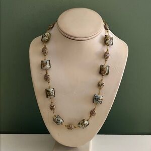 Elegant Vintage Gold with Brown and White Beaded Necklace
